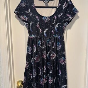 HOT TOPIC Celestial Print Velvet Babydoll Dress with Pockets!